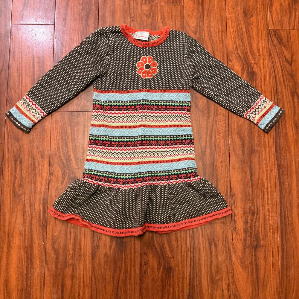 Hanna Andersson Vintage Storyteller Sweater Dress Cotton Girls Size 110 (US 5)
